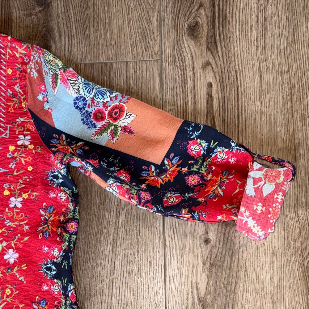 John Mark Button Down Top Electic Red Mixed-Print… - image 5